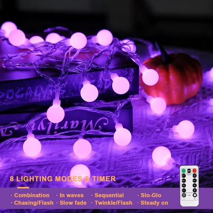 JMEXSUSS 100 LED Purple Globe String Lights - 33ft Battery Operated Fairy Lights with Remote for Indoor/Outdoor Decor