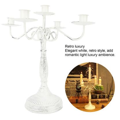 BEIJIALY 5 Arms Cast Iron Candlestick Holders, Metal Candelabra Rustproof Dampproof Iron Candle Holder Decorative Luxurious Candlestick Holder for Weeding Hotel