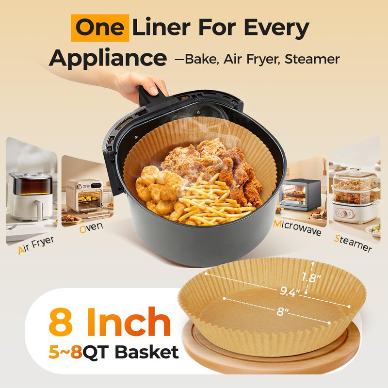 250 Pcs 8" Round Air Fryer Liners Disposable, Unbleached Parchment Paper Liners for Airfryer Basket, Non-Stick & Leakproof Baking Paper for Oven Roasting