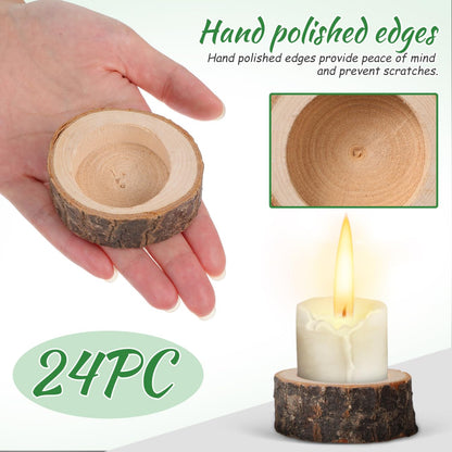 DECHOUS 24Pcs Wooden Tealight Candle Holder: Natural Birch Stump Wood Votive Tealight Holder Candlestick Centerpiece for Wedding, Party, Holiday, Home Decoration, Inner 1.57in