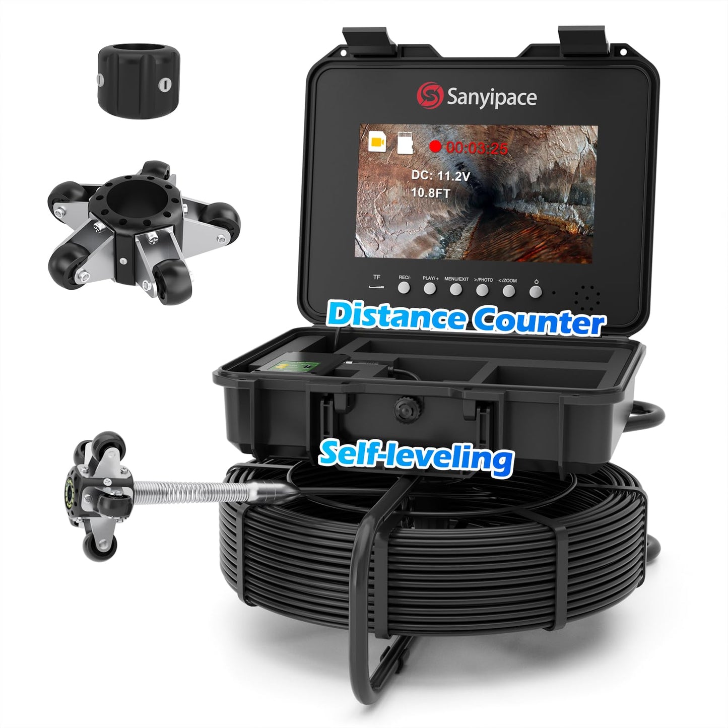Sanyipace Sewer Inspection Camera 230FT/70M, Self-Leveling Drain Pipe Camera, Distance Counter, 5-Level Brightness, 1080P Plumbing Camera for Plumber, 32GB Card, 4500mAh Battery, 5mm/0.2-inch Cable