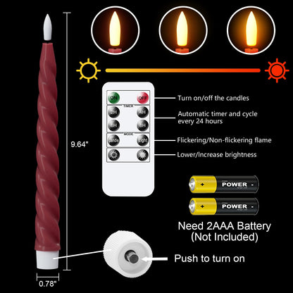 Wondise Flameless Taper Candles with Remote Timer, Real Waxy Red Battery Operated Candlesticks 3D Wick LED Candles for Halloween Christmas Holiday Wedding Decoration (2 Pack, Red