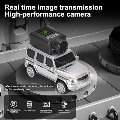 WLtoys Mini RC Car 1:64 Scale FPV RC Drift Car with 720P HD Camera 2.4GHz Transmitter and WiFi App Control with Gyro First Person Perspective Mini Racing Toys for Hobby RC (Black) (Sliver)