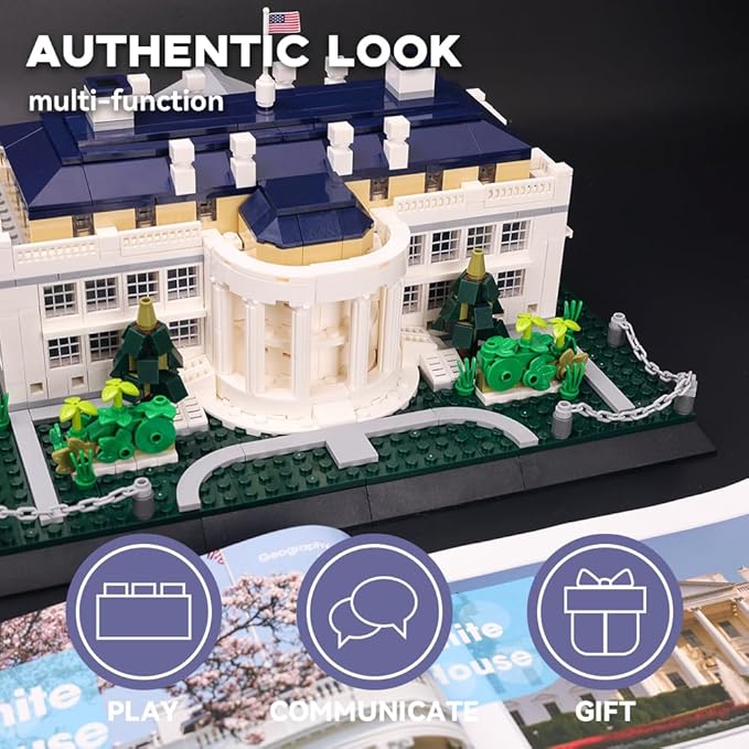 White House Architecture Building Blocks Set 894 Pieces Miniature Model Kit for Adults Washington DC Landmark Collection Intricate Home Office Desk Decor Creative Gift for Hobbyists