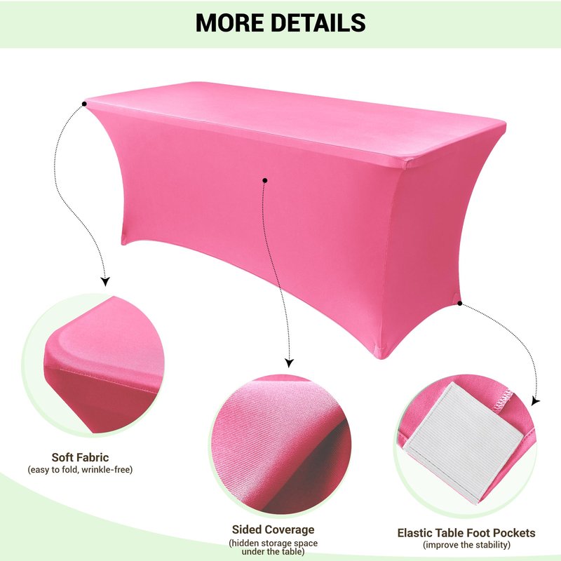 Obstal 4Ft Stretch Spandex Table Cover for Standard Folding Tables - 2 Pack Universal Rectangular Fitted Tablecloth for Party, Banquet, Events, Trade Show (Dark Pink, 48L x 24W x 30H Inches)