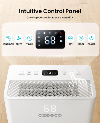 34 Pint Dehumidifier for Basement up to 2500 Sq.Ft, ozeeco Home Dehumidifier with Drain Hose, Ionizer, Humidity Control, Ultra Quiet, Child Lock, 24H Timer for Bedroom, Bathroom, RV