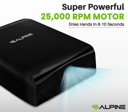 Alpine Hand Dryers for Bathrooms Commercial Extreme Speed Automatic Electric Hand Dryer for Home Bathroom/Restaurant with HEPA Filter, Heat & Speed Control - ADA Compliant (120v Black)