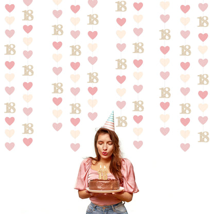 Champagne Gold Pink 18th Birthday Decorations Champagne Gold Dusty Pink Heart Garland Streamer Banner Backdrop for Girls Happy 18th Birthday Time to Adult Cheers to 18 Years Old Party Supplies