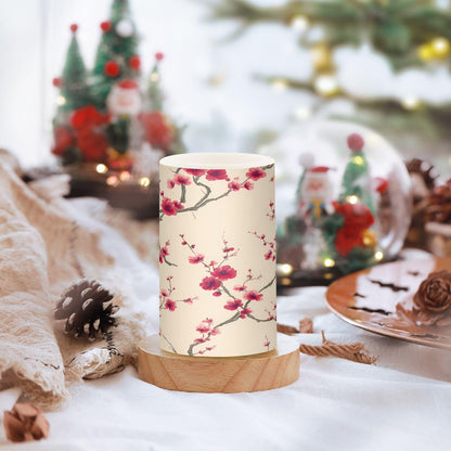 panksolu Flickering Flameless Candles, Red Cherry Blossom LED Candles with Remote Timer, Battery Operated Candle for Valentine Wedding Halloween Christmas Decor - Set of 2