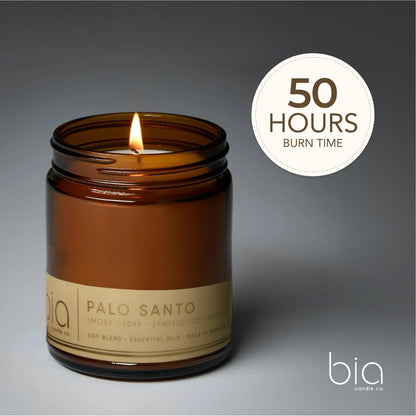 Bia Candle Co. Palo Santo Candle, Rosemary Cedar Leather Soy Candle, Sandalwood Tonka, Perfume-Inspired, Hand Poured USA, High Fragrance Load, Lead-Free Wick, Reusable Jar, Ritual Scent, 7 oz