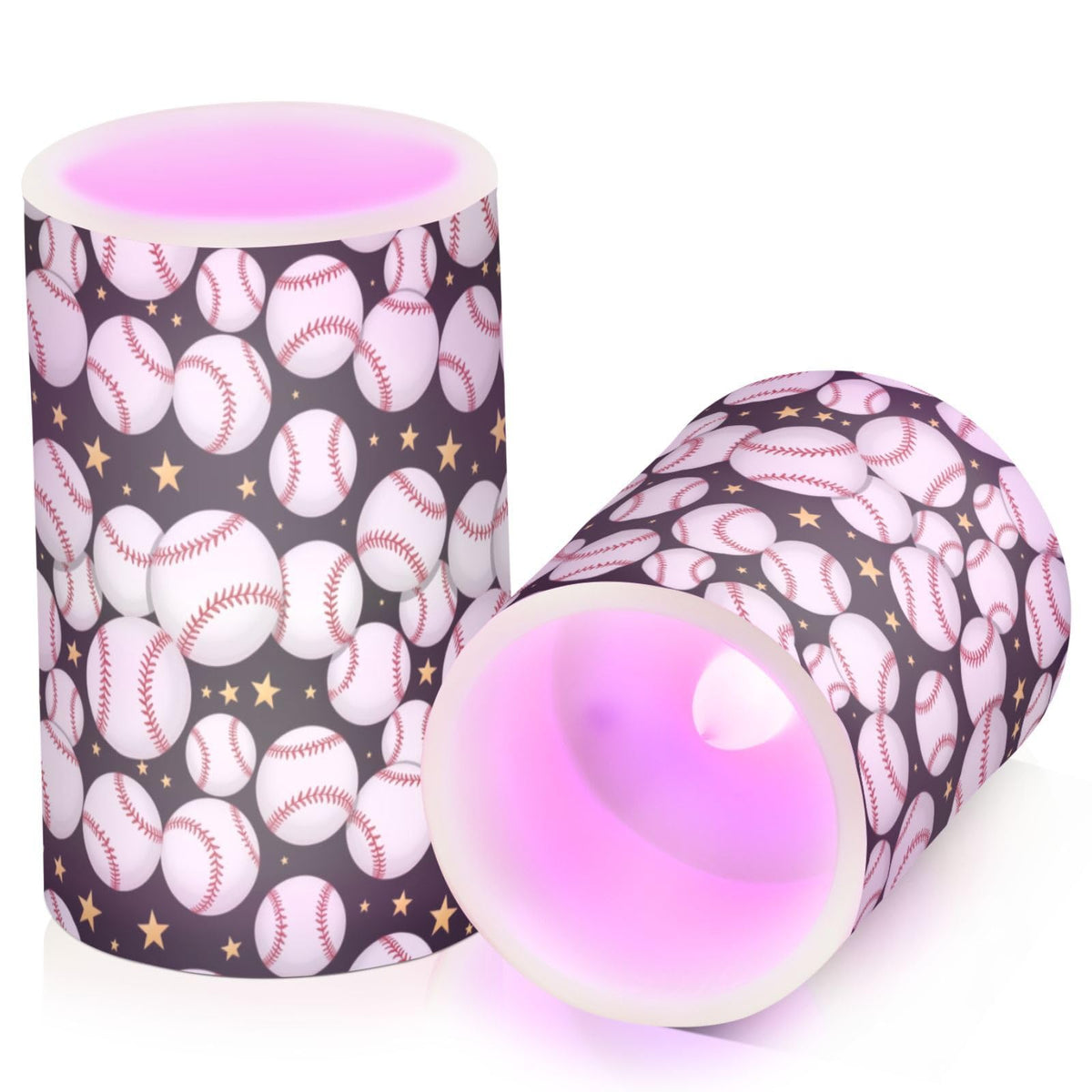 Pigsaly Flameless Candles Battery Operated Black Line Strip Baseball Softball Ball Flickering Led Pillar Candles with Remote Control Colour Changing Warm Light Candles for Halloween Christmas Weddin