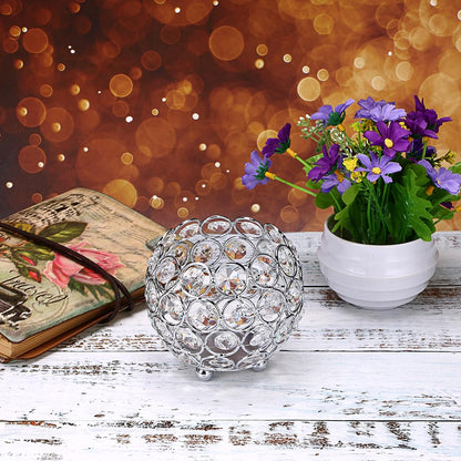 OwnMy 10cm Crystal Bowl Votive Candleholder Sparkly Tea Light Candle Holders Candle Lanterns Decorative Candelabra Vase for Christmas New Year Wedding Table Centerpieces (Silver Tone)