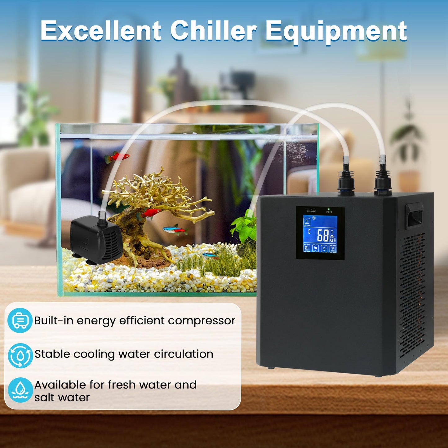 Aquarium Chiller 79 Gal, 1/3 HP Water Chiller Machine, Hydroponic Cooling System, Fish Tank Chiller with Upgraded LED display, for Axolotl Jellyfish