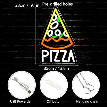 Balanar Pizza Neon Sign for Pizzeria Business Decor Pizza Shaped Neon Sign Pizza LED Neon Light for Restaurant Kitchen Store Party Gift USB Powered Size 13.8 * 9.1inches