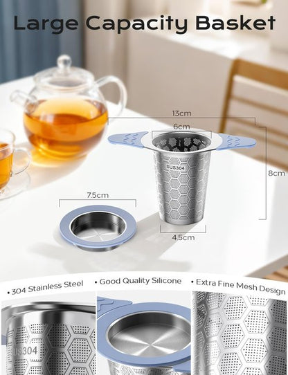 CTIANWXY Tea Infuser for Loose Leaf Tea,Stainless Steel Tea Infuser with Heat Proof Silicone Handles,Extra Fine Mesh Tea Strainers Filter Fine Tea Leaves Effectively,Fits TeaPots/Mugs