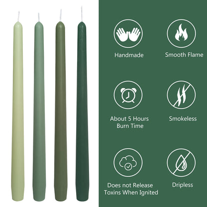 Sage Green Taper Candles Set of 4, 10 Inch Handmade Candle Stick, Unscented Candlesticks, Tapered Candles for Wedding Dinner Christmas Table Home Decor