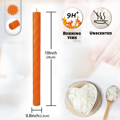 Unscented Taper Candles Dripless Orange Spiral Candles Smokeless Long Dinner Candles 10 Inch Housewarming Candlesticks for Home Decoration