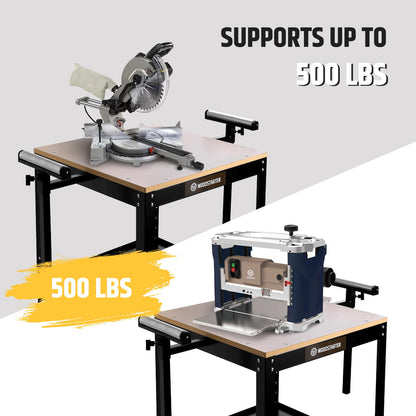WOODSTARTER Planer Stand with Integrated Mobile Base and Storage Shelf, 58”×21”×38”, 500 lbs Load Capacity, 6 - Level Height Adjustment
