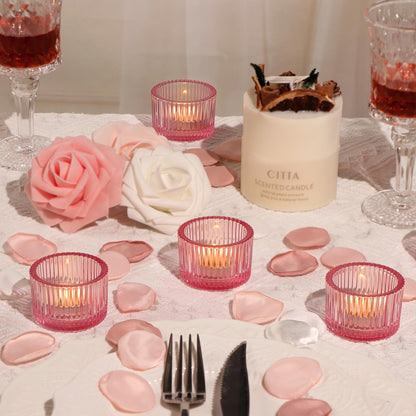 Lanttu Pink Tealight Candle Holder Set of 12, Small Votive Candle Holders for Table Centerpiece,Glass Tea Light Candles Holder for Party&Home,Wedding Decor(2''Dia*1.4''H)