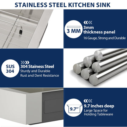 Lordear 30 Kitchen Sink Apron Front 30X22 Inch Farmhouse Sink Workstation 16 Gauge Stainless Steel Single Bowl Handmade Kitchen Farm Sinks Basin, 9" Apron Height