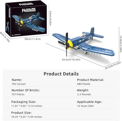 F4U Corsair Fighter Aircraft Building Block Sets - WW2 Military Airplane Building Bricks Toys Navy &amp Marine Corps Warbird Plane Model Kits Birthday Gifts for Boys