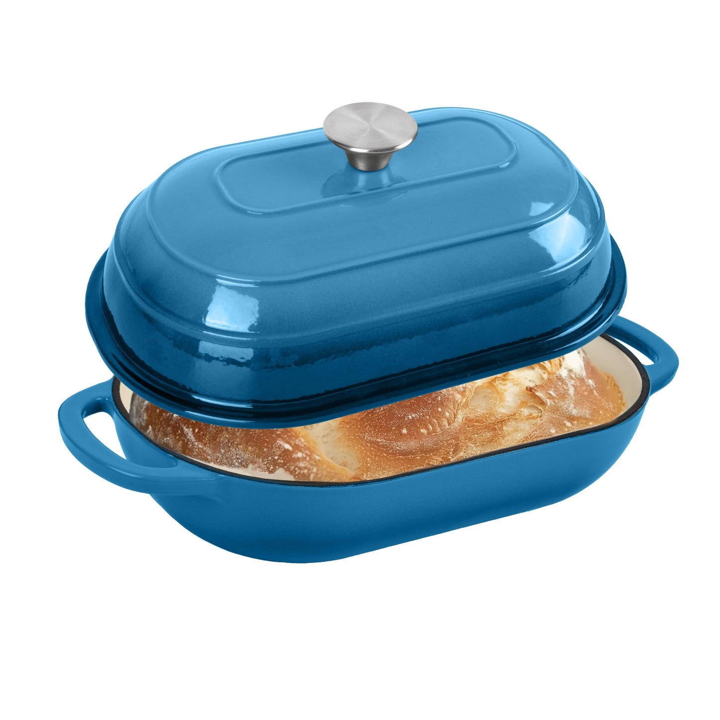 Fijxzct Premium Enameled Cast Iron Dutch Oven for Bread Baking | Non-Stick 5QT Oval Bread Oven with Lid | Perfect for Sourdough, Loaf, and Artisan Baking (Oval Blue, 5 QT)