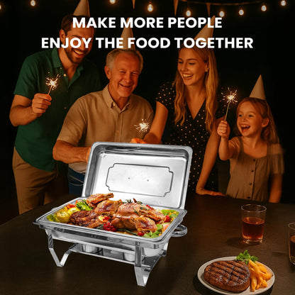 POWERFUEL Chafing Dishes for Buffet, 4 Pack 9QT Rectangular Stainless Steel Chafing Dishes Set with with 4 Serving Tongs, Serving Tray, Water Pan, Stand, Fuel Holder for Party, Gathering, Wedding