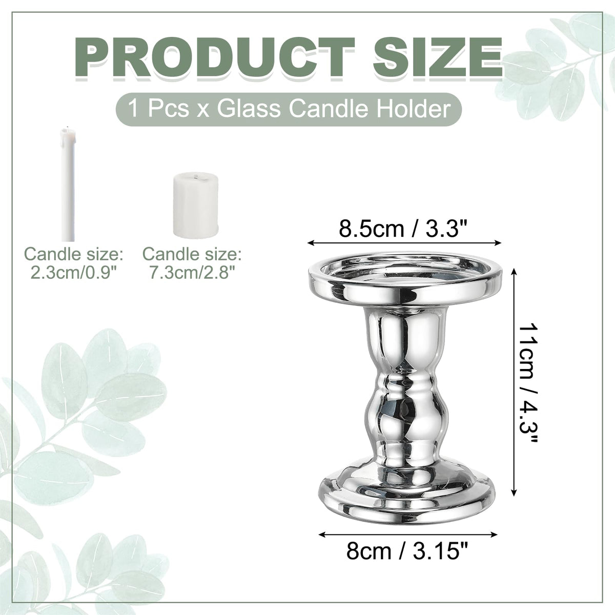 uxcell 11 cm Glass Candle Holder for Taper/Column Candles, Candle Holders Tealight Stand Candlestick for Tealight Wedding Table Centerpiece Home Decor, Silver