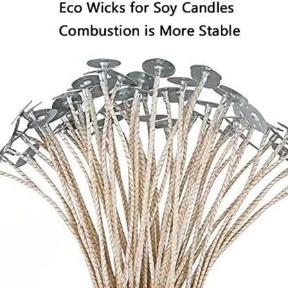 100pcs ECO Wicks for Soy Candles, 6 inch Pre-Waxed Candle Wick for Candle Making,Thick Candle Wick with Base