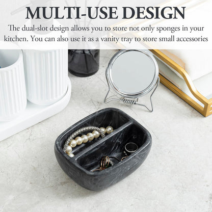 MyGift Modern Premium Clear Acrylic Sponge Holder for Kitchen Sink, Counter Dual Sponge Storage Rack, Countertop Caddy with 2 Compartments for Dish Cleaning Sponges or Scrubbing Pads