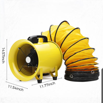 8 in Utility Blower Fan, 3300 RPM High-Speed Ventilation Fan with 16.4 ft PVC Duct Hose, CE & IP44 Waterproof Rated, Industrial Portable Air Blower Ventilator for Basements, Tunnels, Factories