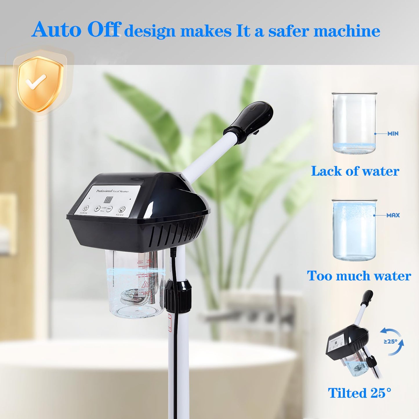Professional Facial Steamer on Wheels, Facial Steamer for Facial Deep Cleaning, Facial Humidifier for Spa, Adjustable Height for Spa, Salon and at Home Use