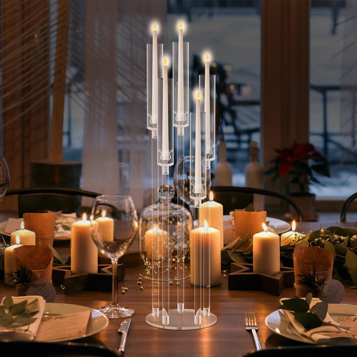4PCS 5 Arm Acrylic Candelabra Centerpieces, Clear Candle Taper Candlestick Holder Tall Candelabra for Party Birthday Dinner Event Fireplace Decortion (US Fast Arrival)