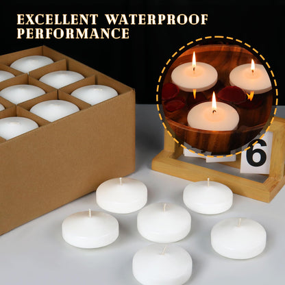 GINITIRI 3 inch White Floating Candles, 48 Pack Unscented Floating Candle,8-9 Hours Burning Floating Candles for Centerpieces, 3“ Water Candles for Cylinder Vases, Wedding, Party