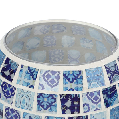 ZAICOLER Scented Candle Holder, Blue White Mosaic Glass Tea Light Holder, Handmade Romantic Votive Candle for Aromatherapy Party Decor