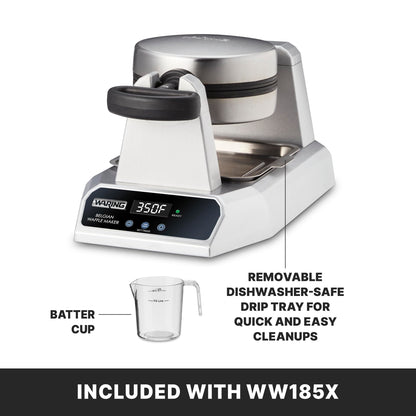 Waring Commercial Belgian Waffle Maker, 25 Waffles per Hour, Automatic Countdown Timer,Rotary Feature for Even Baking, Triple-Coated Nonstick Plates, NSF Certified, WW185X