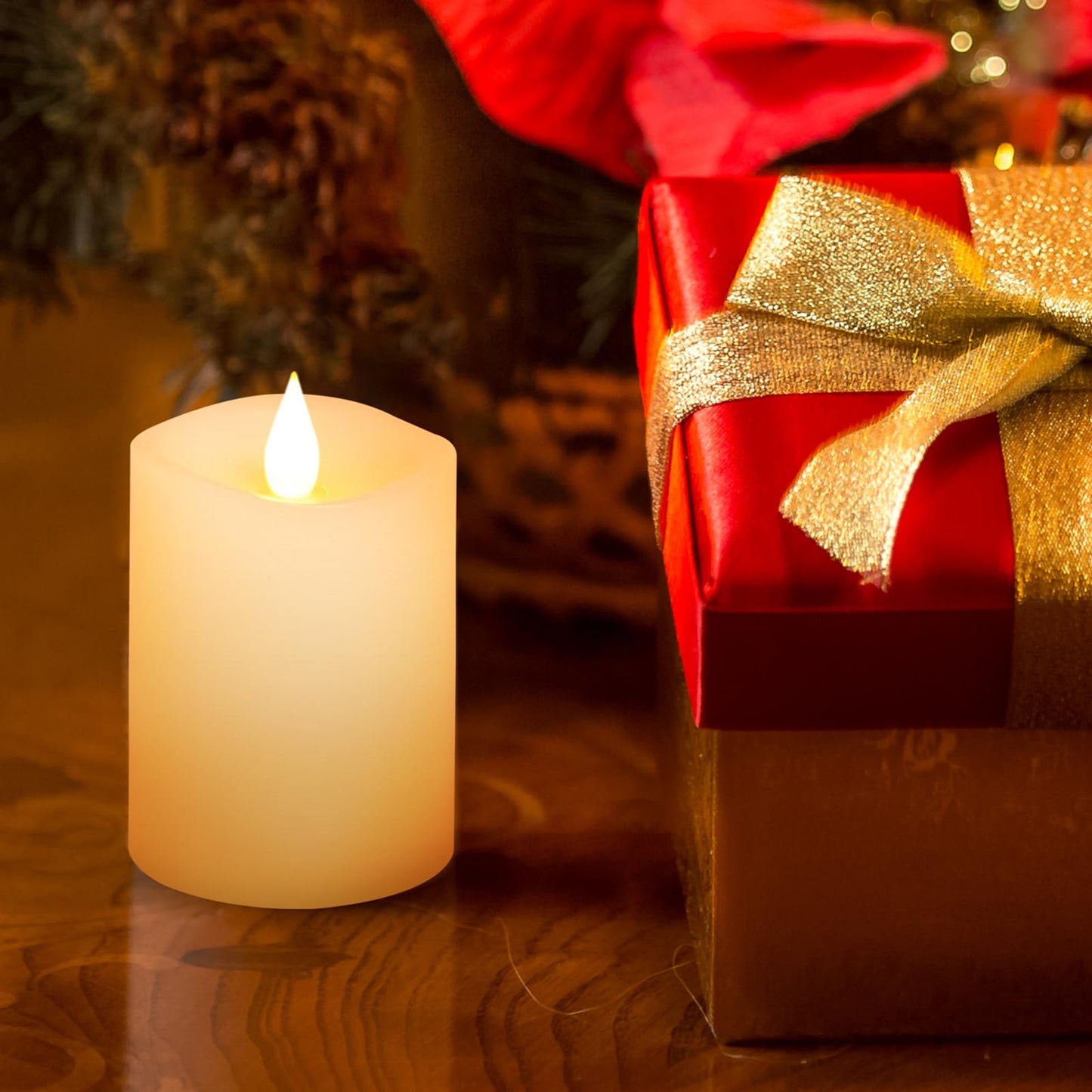 milysoek 3x4 Flickering Flameless Candles Set of 1,Real Wax Pillar LED Candles with Battery,with Timer,4 inch Flameless Candles with Remote,for Christmas/Halloween/Party/Wedding,Ivory