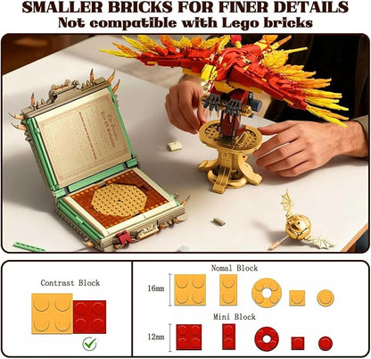 1252PCS Moc Fire Phoenix with Book Building Block Set for Adults NO Compatible with Lego Magic Phoenix STEM Bird Toy Collection Model Gift for Kids Boys and Girls