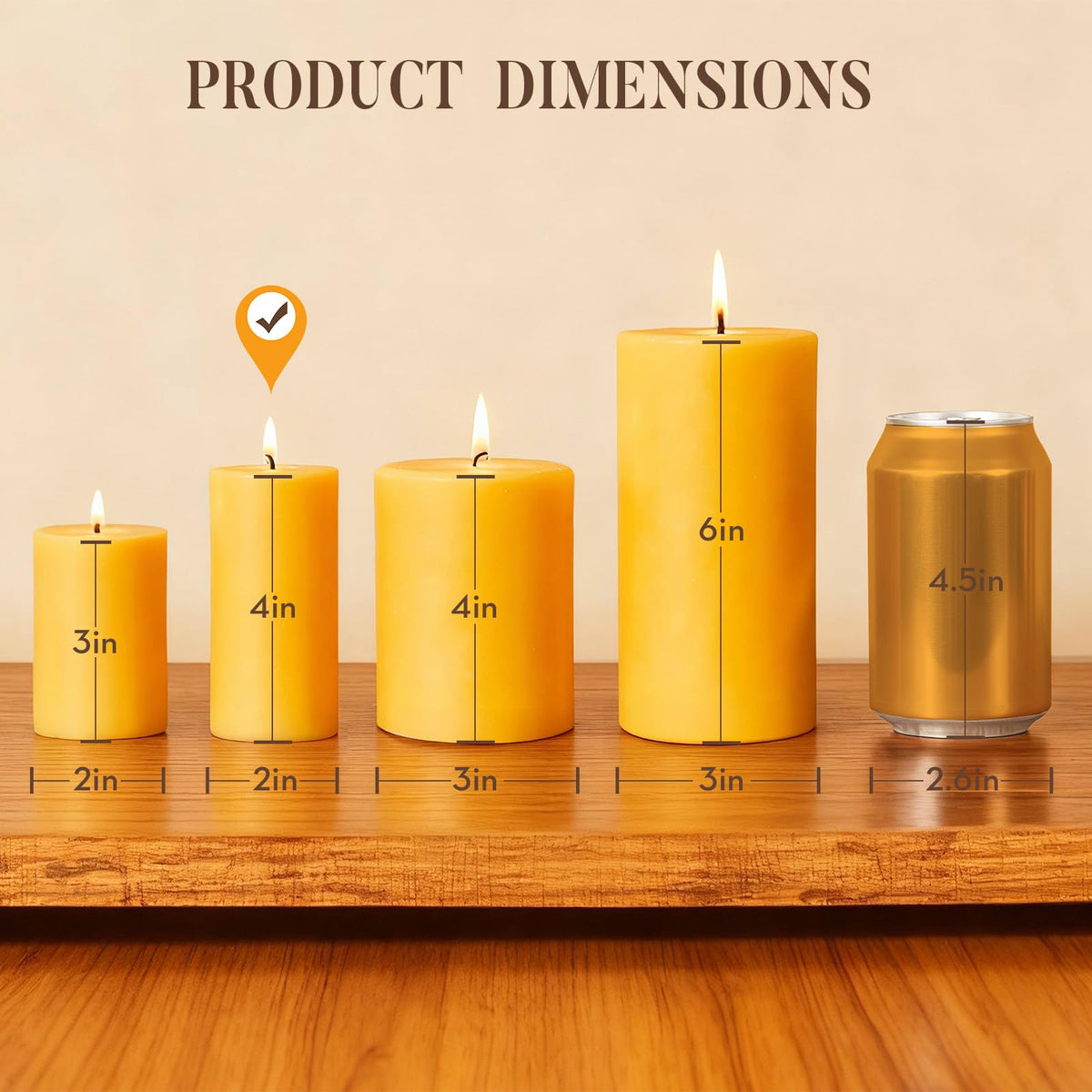Crenovo 3 Pack Beeswax Pillar Candles, 2x4 Inch - 100% Pure Organic Natural Bees Wax, Unscented Dripless Smokeless Bulk Candles for Home Decor, Emergency, Praye