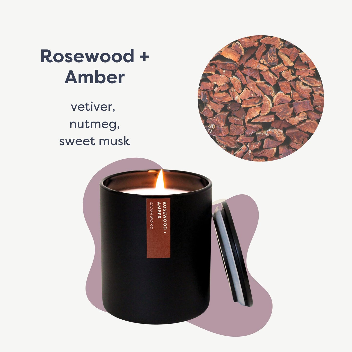 Calyan Wax Co. Rosewood & Amber Scented Candle - 75 Hour Burn - Luxury Clean Soy Wax Candles - Long Lasting Black Tumbler Jar Candle for Home - 10.2oz