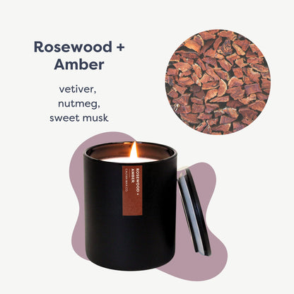 Calyan Wax Co. Rosewood & Amber Scented Candle - 75 Hour Burn - Luxury Clean Soy Wax Candles - Long Lasting Black Tumbler Jar Candle for Home - 10.2oz
