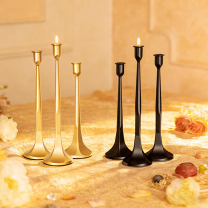 LAJIAOZ Antique Iron Taper Candle Holder Set of 3, Decorative Candlestick Holders for Dining Table, Wedding Centerpiece, Farmhouse & Modern Home Decor, Metal Candle Stands(12" 14" 15.5")(Black)