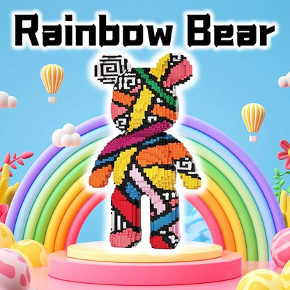 Rainbow Graffiti Teddy Bear Micro Building Blocks Set(16.9inches) Christmas Bear Building Blocks Winktoys Gift for Adult and Kid