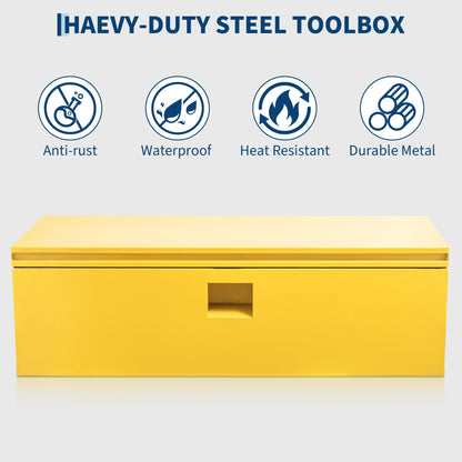 PeakPursuit Heavy Duty Yellow Steel Truck Bed Toolbox – 15x15x24 in Waterproof Lockable Storage Chest for Pickup, RV, Trailer, Construction, Outdoor, Smooth Groove Lid
