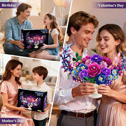 Moon Flower Bouquet Building Set with Lights Valentines Day Flowers Botanicals Building Block Kit 1274 PCS Bonsai Plant Collection Home Decor Gift for Her Adults Women Boys Girls 12+