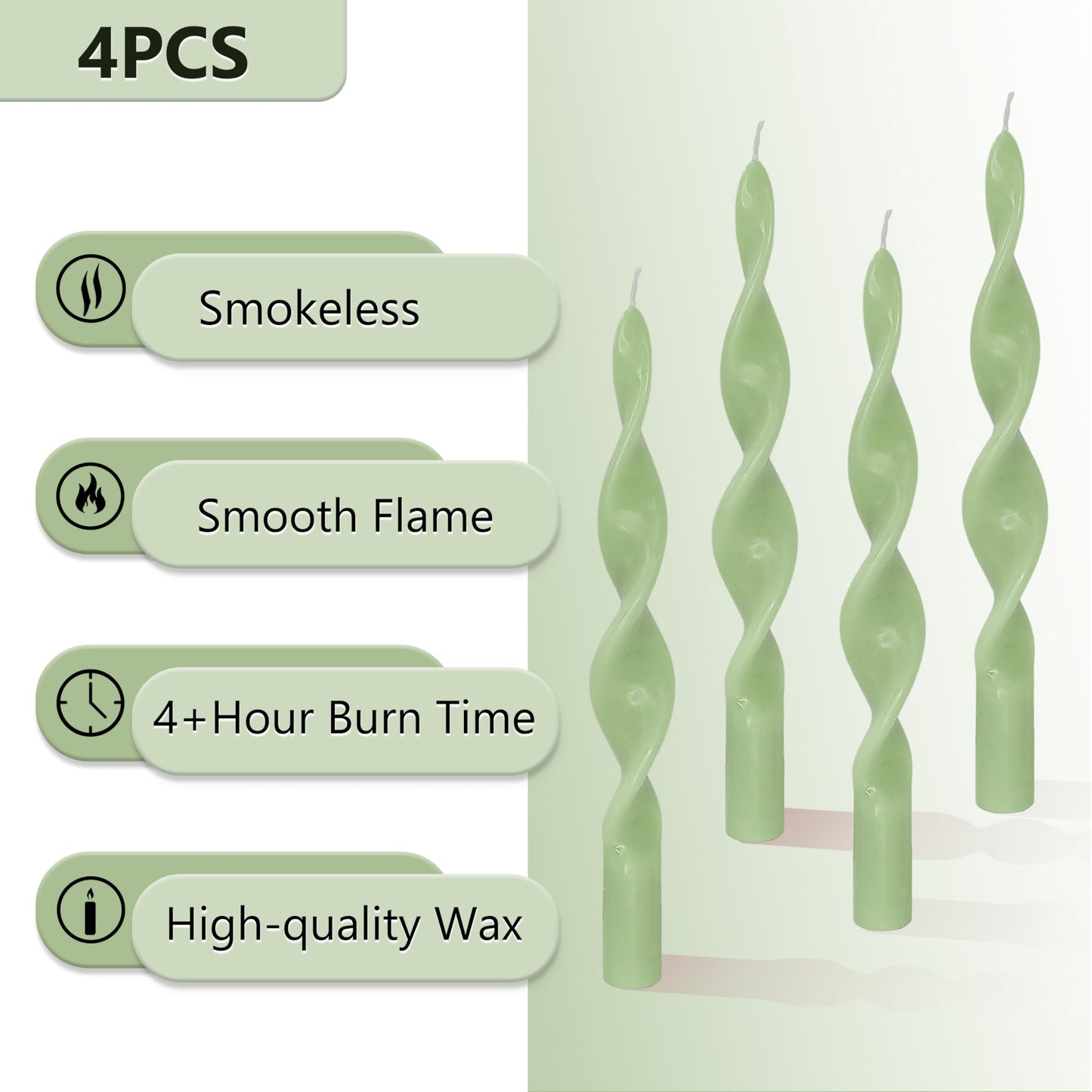 Spiral Taper Candle Smokeless Candlesticks Green Candle Stick Unique Tapered Candles Long Twisted Candlesticks Unscented Candles for Dinner Home Décor Weddings Party