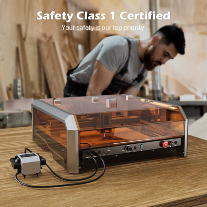 Genmitsu L8 Laser Engrave + MD18 Rotary Roller, 20W Power Output Laser Cutter Built-in Acrylic Enclosure with Vent, Air Assist Pump, Honeycomb, Camera, Laser Safety Class 1
