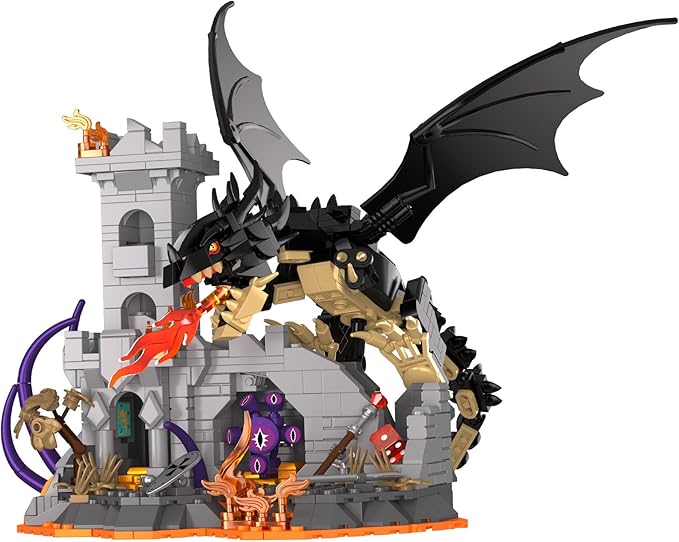 Dragon Fire Castle Building Blocks Set for Adults Boys Girls - Creative Dragon Fire Castle Building Toy Halloween Decor Home Office Collect and Display Models Birthday Gifts (919 Pieces