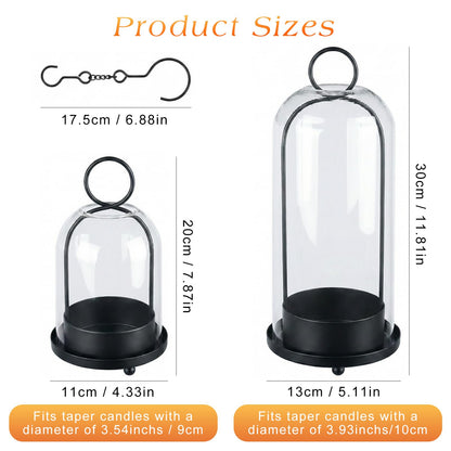 Fohil 5" & 4" Hurricane Glass Candle Holders, Set of 2 Metal Candle Holder with Handmade Sturdy Glass Dome, Candle Lantern for Pillar Candles, Plants, Table Centerpiece, Home Decor