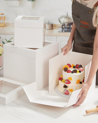 Kootek Cake Box with Board Drum, 10x10x10 Inches Tall Bakery Box with Window, Disposable Cake Container with Lid for Cake, Treat Cookie Dessert, Pastry, Birthday Party, Weddings